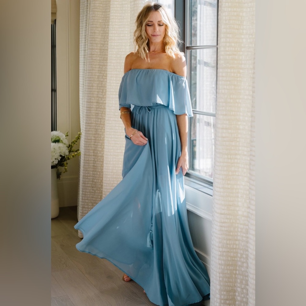 Baltic Born XL Victoria Light Blue Off Shoulder Maxi Dress NWT